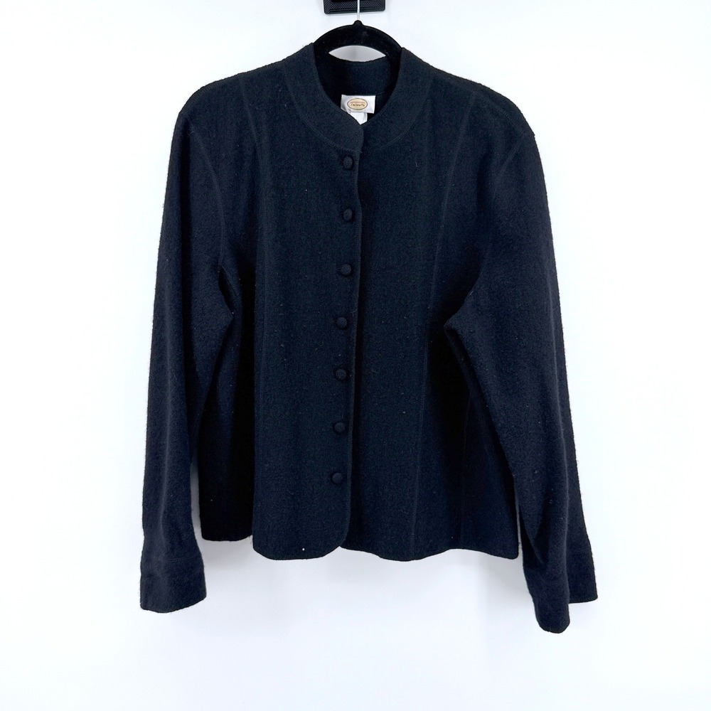 Talbots Vintage Cardigan Jacket 100% Wool XL Black Women Classic Professional